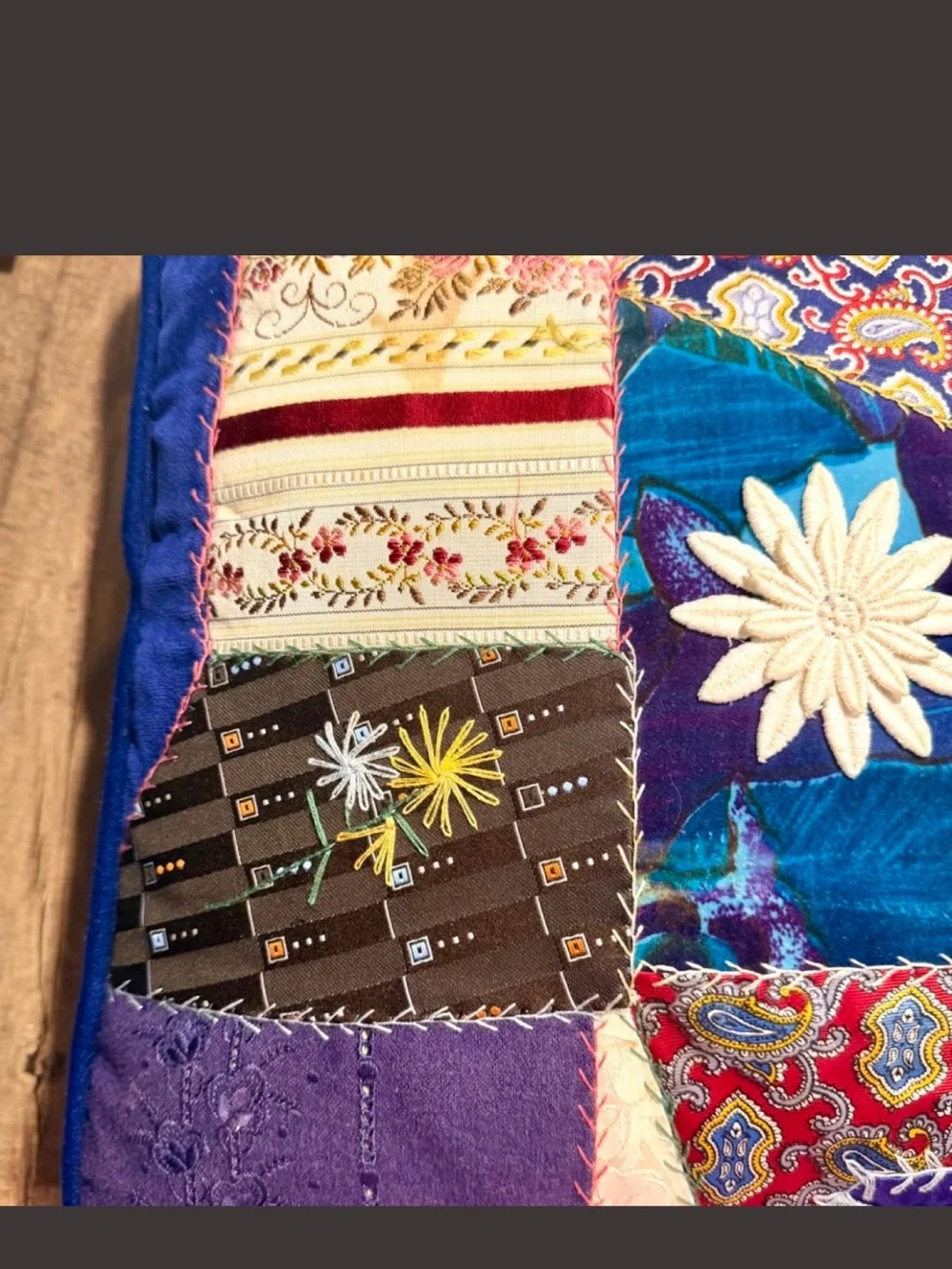 Handmade Vintage Crazy Quilt Patchwork Decor Throw Pillow